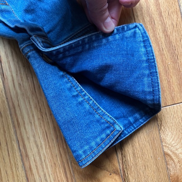 Blue Denim Puff Sleeve Corset Crop Top Front Zip Long Sleeve Milkmaid Coquette - Picture 6 of 7